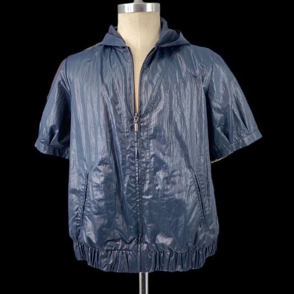 Chico’s Shiny Short Sleeve Hooded Zip Jacket Size 2 - Picture 2 of 15